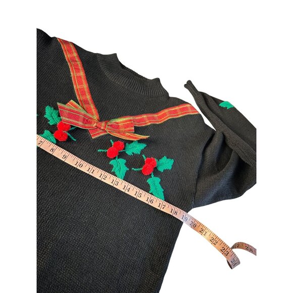 Vintage French Navy Petite Holly Embroidered Sweater Black 10/12 - Picture 9 of 10